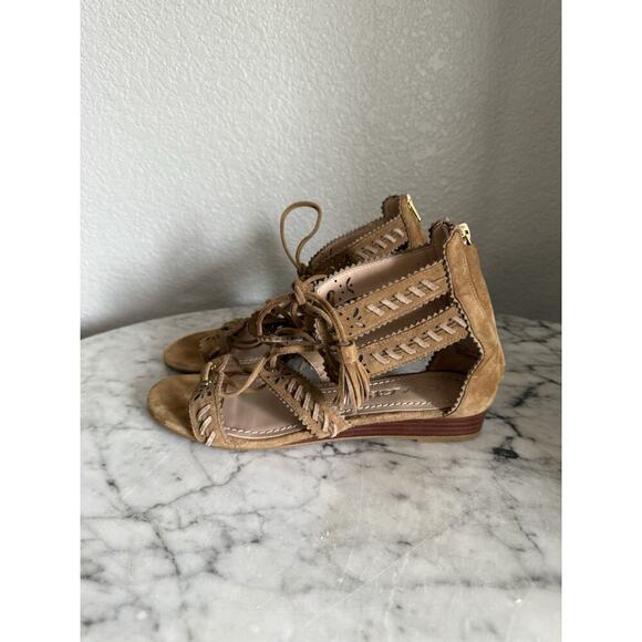 Coach Via Demi Wedge Sandals Size 7.5 Gladiator Tassel Ties Suede - Picture 3 of 8